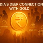 Illustration showing India’s cultural and financial connection with gold, featuring symbols of gold price, inflation, gold ETF, and digital investment.