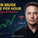 Elon Musk smiling in a clean YouTube-style thumbnail with a rising income &amp; net worth graph showing growth from 2010 to 2025, along with Tesla, SpaceX and X logos, and bold text saying ‘Elon Musk Income Per Hour — You Won’t Believe the Number’