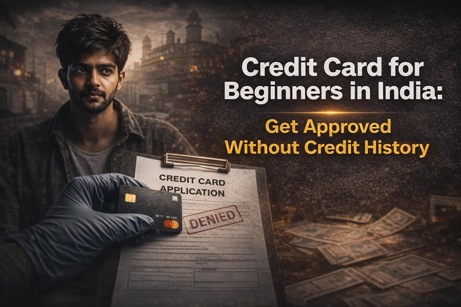 credit card for beginners in India showing a beginner using laptop and applying for a credit card without credit history