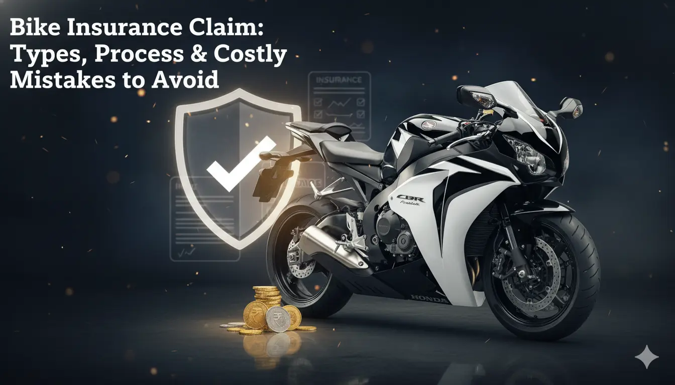 Bike Insurance Claim process explained with a sports bike and insurance protection concept